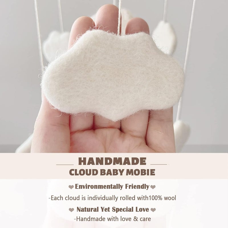 EBINGMIMA Baby Mobile for Crib - Boho Crib Mobile - Felt Cloud Mobile - Gender Neutral Baby Mobile - Boho Nursery Decor - Crib Mobile for Girls, Boys - Mobile for Bassinet, Pack N Play - Cloud - Image 3